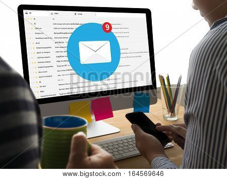 Man Use Computer Email Box Electronic Communication Email Correspondence  Message