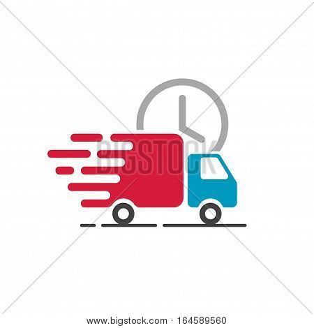 Delivery truck icon vector isolated on white background, flat line cargo van moving fast, idea of fast shipping service label