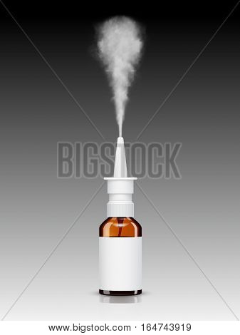 nasal spray bottle while spraying . vector illustration .