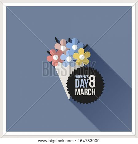 Flower bouquet. International Women??s Day card. Flat vector design with long shadow