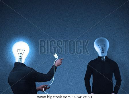 abstract bulb-head people interaction,photorealistic illustration