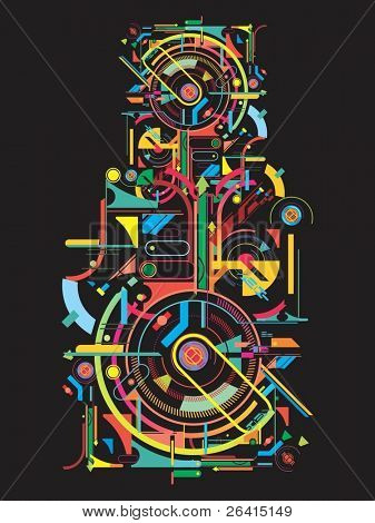 colorful abstract tech shapes on black background,vector