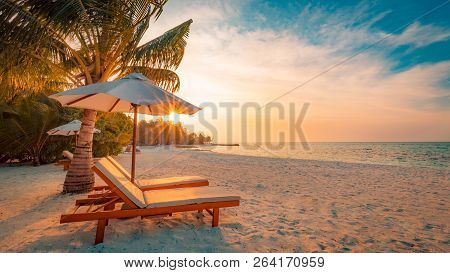 Perfect Beach Scene. Idyllic Tropical Beach Landscape For Background Or Wallpaper. Design Of Tourism