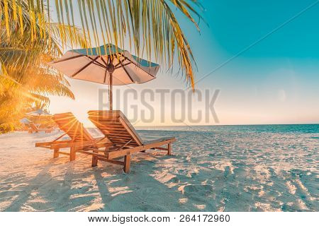 Perfect Sunset Beach. Idyllic Tropical Beach Landscape For Background Or Wallpaper. Design Of Summer