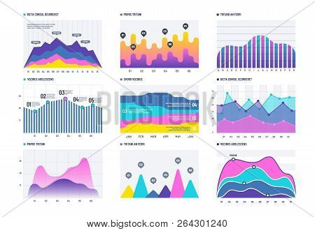 Financial Infographic. Business Bar Graph And Line Histogram, Economic Diagram And Stock Chart. Mark