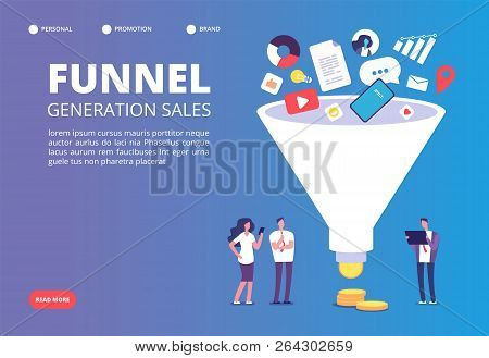 Funnel Sale Generation. Digital Marketing Funnel Lead Generations With Buyers. Strategy, Conversion 