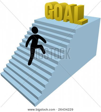  Person climbs stair steps to achieve success goal