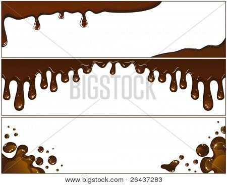 Conjunto de chocolate pancartas con gotas que fluye