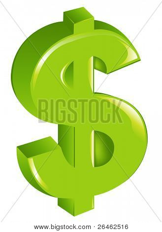 Green Dollar Sign, Isolated On White