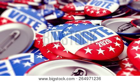 Vote Election Badge Button For 2020 Background, Vote Usa 2020, 3d Illustration, 3d Rendering