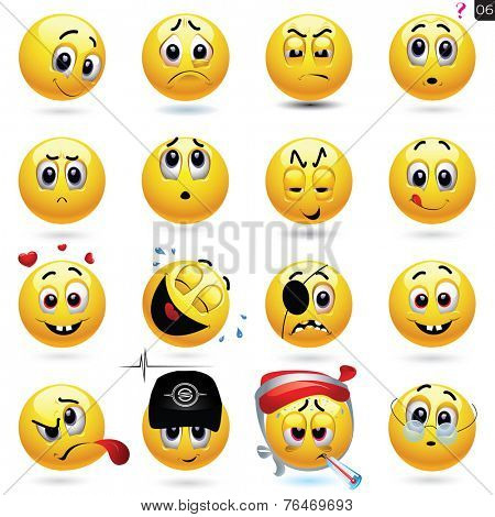 Vector set of smiling ball icons with different face expression