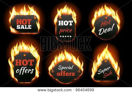 Vector fire labels set