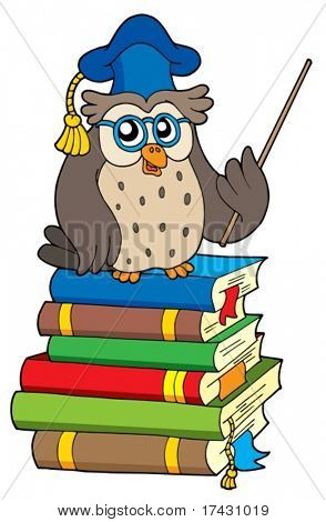 Owl teacher and books - vector illustration.