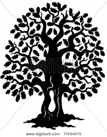 Oak tree silhouette - vector illustration.