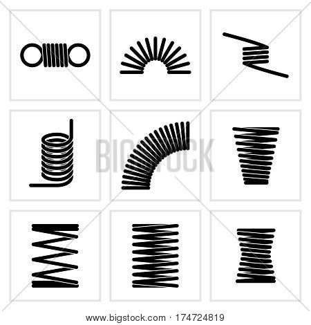 Metal spiral flexible wire elastic spring vector icons. Flexible spring spiral, illustration of twist spring