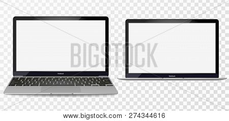 Laptop Mockup With Blank Screen - Front View.open Laptop With Blank Screen Isolated On Transparent B