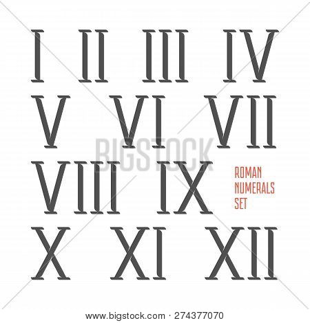 Roman Numerals Set In Original Style. The Old Latin Symbols Denoting Numbers. Old Roman Antique Alph