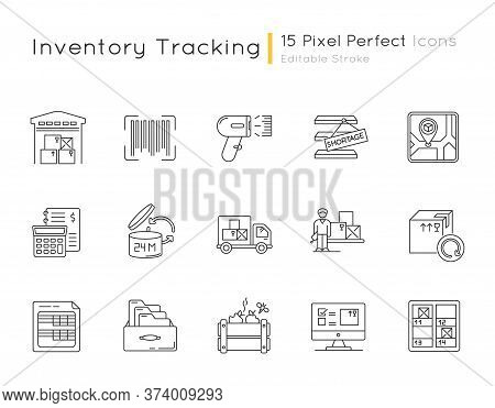 Inventory Tracking Pixel Perfect Linear Icons Set. Warehousing, Goods Receipt And Return, Inventory.