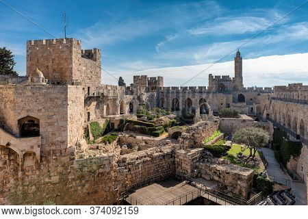 The Tower Of David In Ancient Jerusalem Citadel, Near The Jaffa Gate In Old City Of Jerusalem, Israe