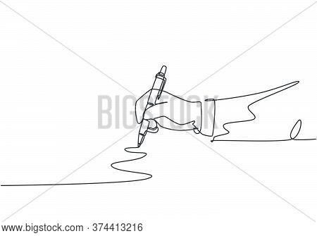 Single Continuous Line Drawing Of Hand Gesture Drawn Straight Zig Zag Line. Write Long Zigzag Streak