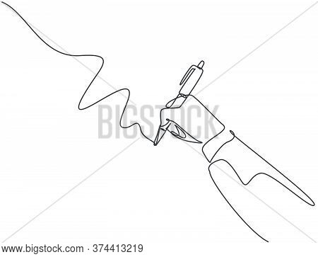 Single Continuous Line Drawing Of Hand Gesture Draw Straight Diagonal Line. Write Long Zigzag Streak