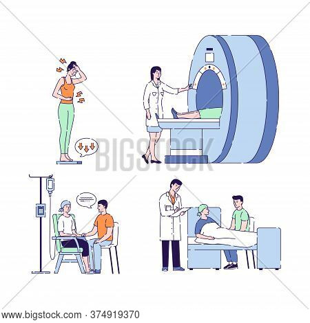 Oncology Vector Illustration. Symptom Disease. Medical Examination. Treatment Cancer. Palliative Car