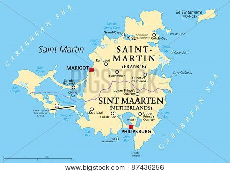 Saint Martin Island Political Map