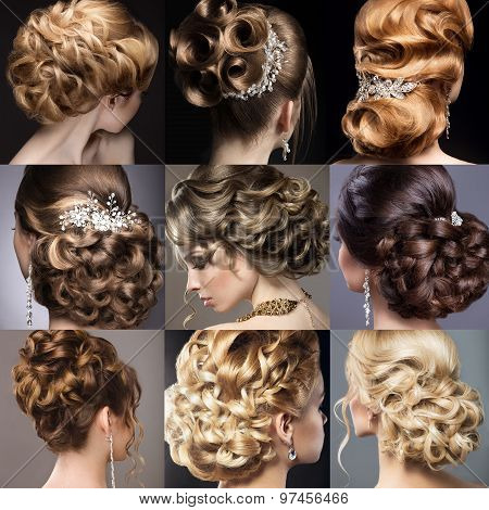 Collection of wedding hairstyles. Beautiful girls. Beauty hair.