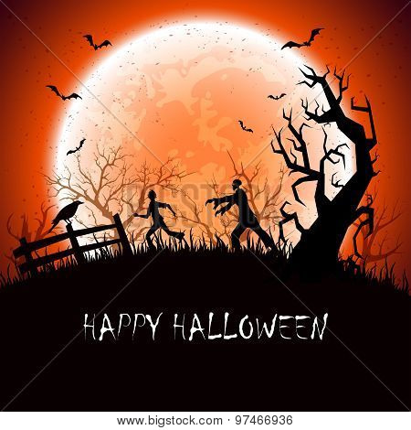 Halloween Background With Zombie