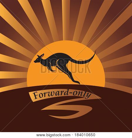 Kangaroo on a background a sun. Vector image. Emblem, icon. Design for banner, poster, illustratie book, to print on fabric or paper.