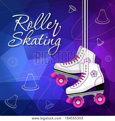 Quad skates classic. Roller skates hanging on the laces. Sport. Background. Vector illustration.