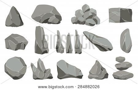 Rock Stones. Graphite Stone, Coal And Rocks Pile For Wall Or Mountain Pebble. Gravel Pebbles, Gray S