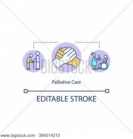 Palliative Care Concept Icon. Healthcare Service, Medical Caregiving Idea Thin Line Illustration. Nu