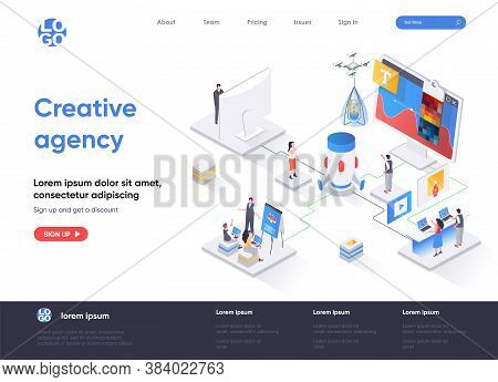 Creative Agency Isometric Landing Page. Creative Design Workshop Isometry Concept. Professional Bran