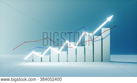 Financial Rising Bar And Light Graph Growing Front View