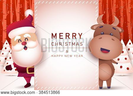 Merry christmas and happy new year 2021 greeting card with bull. Christmas background. Merry Christmas card vector Illustration.Christmas. Christmas Vector. Christmas Background. Merry Christmas Vector. Merry Christmas banner. Christmas illustrations. Mer