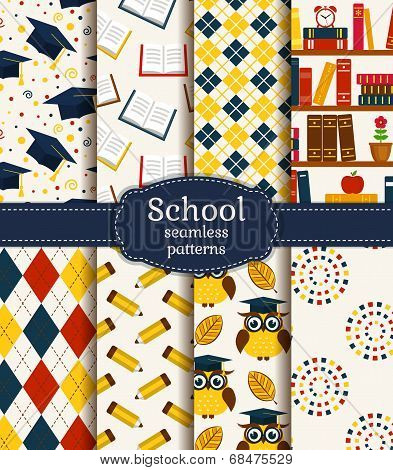 School Seamless Patterns. Vector Set.