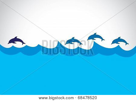 Young Blue Beautiful Energetic Dolphin Lead A Group Of Dolphins - Leadership Concept