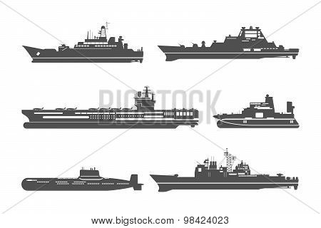 Silhouettes of naval ships