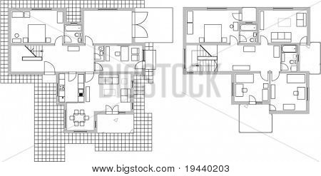 vektör çizim iki düzeyde ev planı
