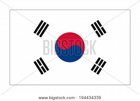 Flag of Republic  Korea in correct size, proportions and colors. National Flag of South Korea.