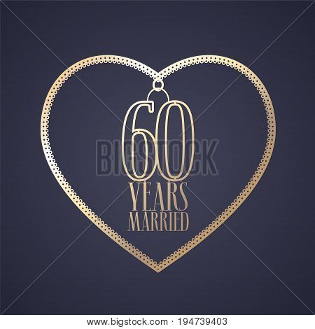 60 years anniversary of being married vector icon logo. Graphic design element with golden color heart for decoration for 60th anniversary wedding