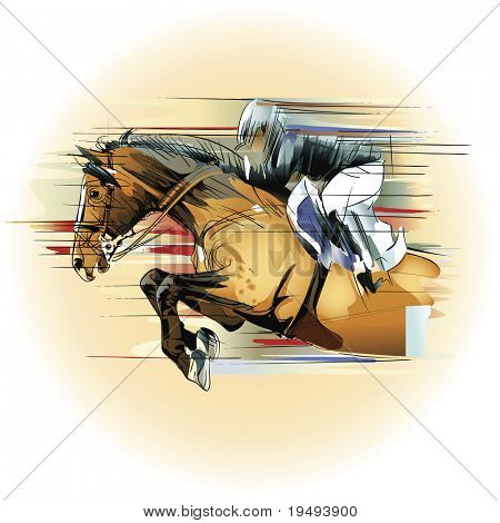 Vektor-Illustration eines springenden Pferd und jockey