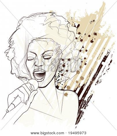 Illustration vectorielle d'une chanteuse de jazz américaine afro sur fond grunge