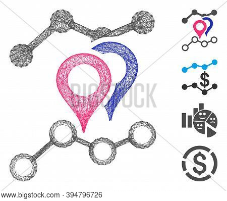 Vector Wire Frame Geotargeting Charts. Geometric Linear Frame Flat Network Generated With Geotargeti