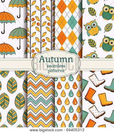 Autumn Seamless Patterns. Vector Set.