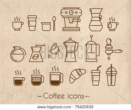 Coffee icons with craft