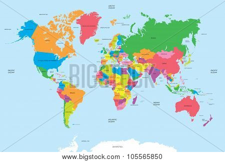 Coloured Political Map Of The World Vector