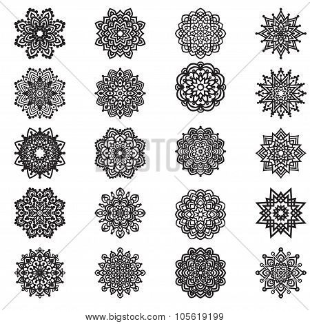 Set Hand Drawing Ornate Mandala Element In Eastern Style