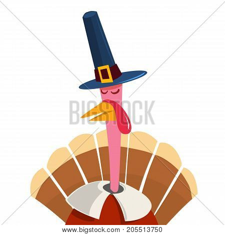 Cute cartoon Thanksgiving turkey. A vector illustration of a turkey. Thanksgiving turkey. Illustration of a turkey on white background. Turkey Escape Cartoon Mascot Character.